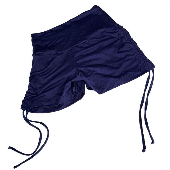 Kaneta Navy Blue High-Rise Ruched Workout Shorts with Side Ties – Size S - Picture 2 of 5